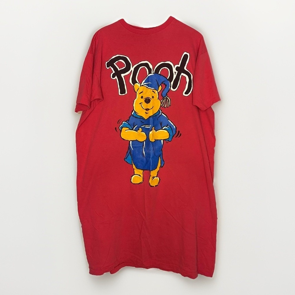 Vintage Disney Winnie the Pooh Sleep Shirt Nightshirt Red Graphic O/S Pooh Hunny